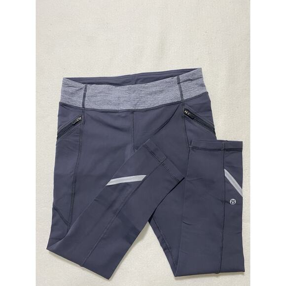 Lululemon Gray Running Capri Leggings Size 6 | Zip Pockets & Reflective Trim - Picture 7 of 10